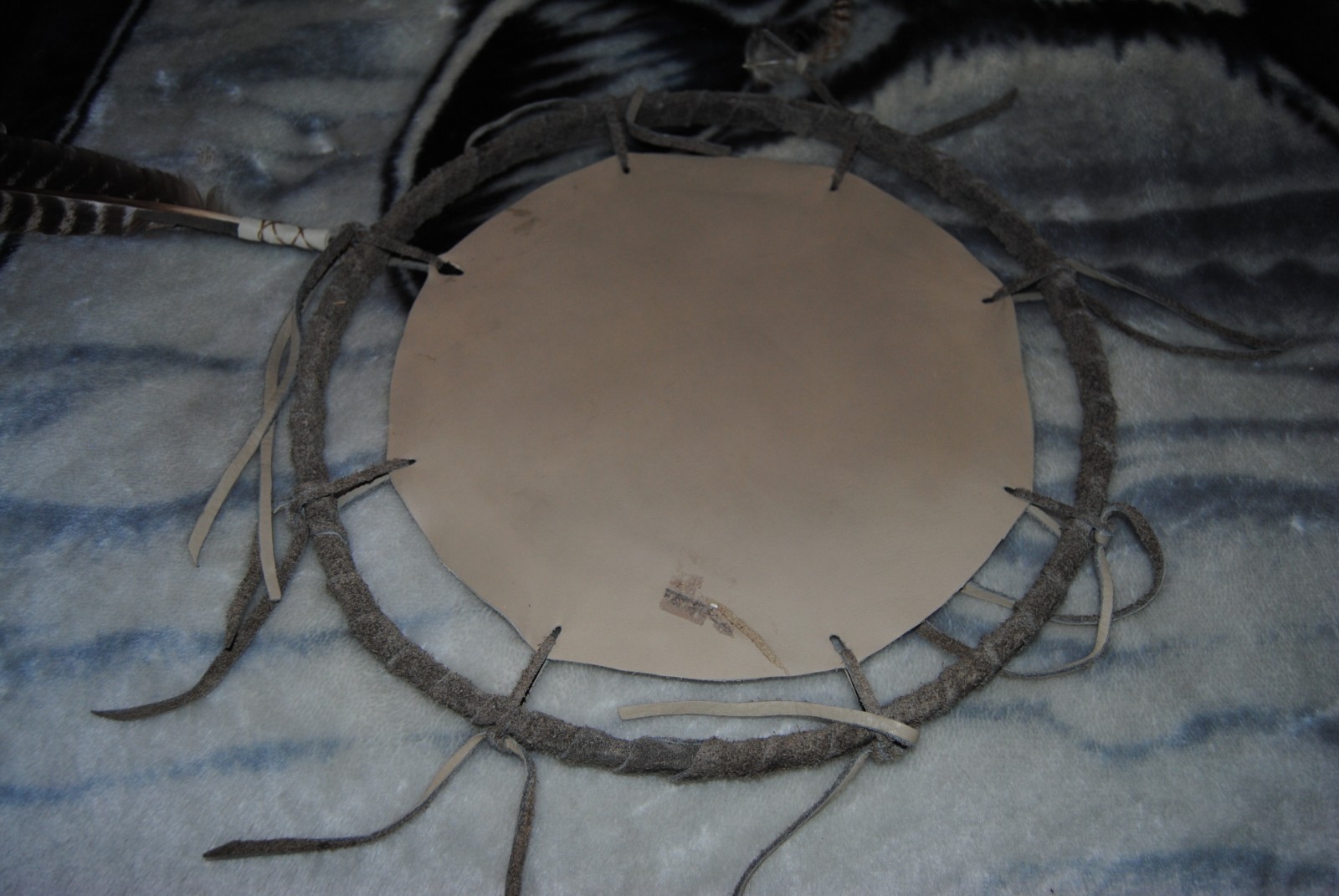 Medicine Shield Hand Painted Wolf Leather Wrapped