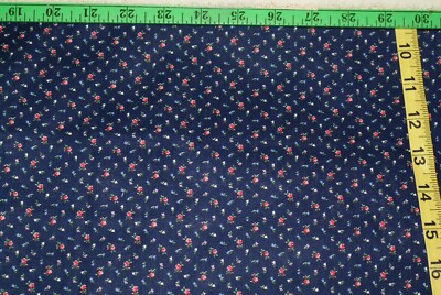 Dark Blue Background Small Pink Flower Print  Fabric Cotton Craft Fat Quarter