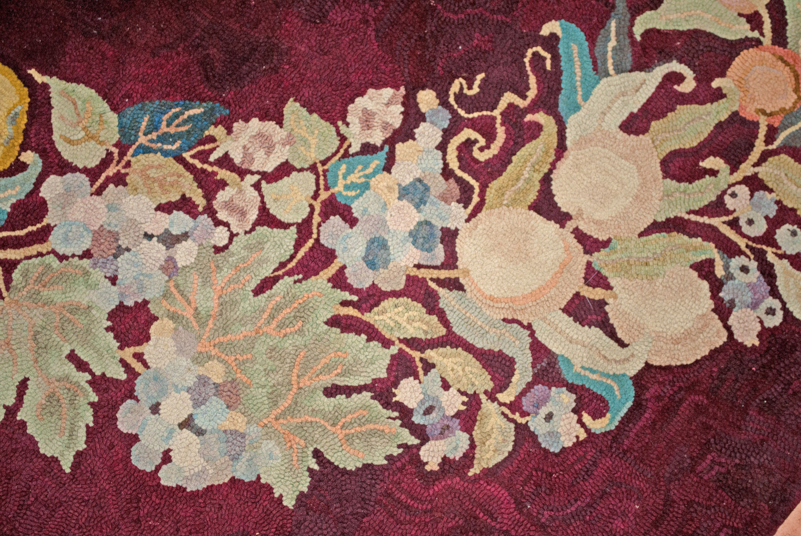 Vintage Large Wool Hooked Rug Fruit Motifs, 60