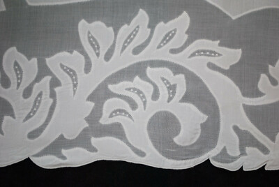 Antique Organdy Linen Applique Tablecloth Whitework Hand Stitched 102