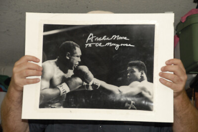 Archie Moore The Mongoose vs Muhammad Ali photo Autographed boxing 1960's