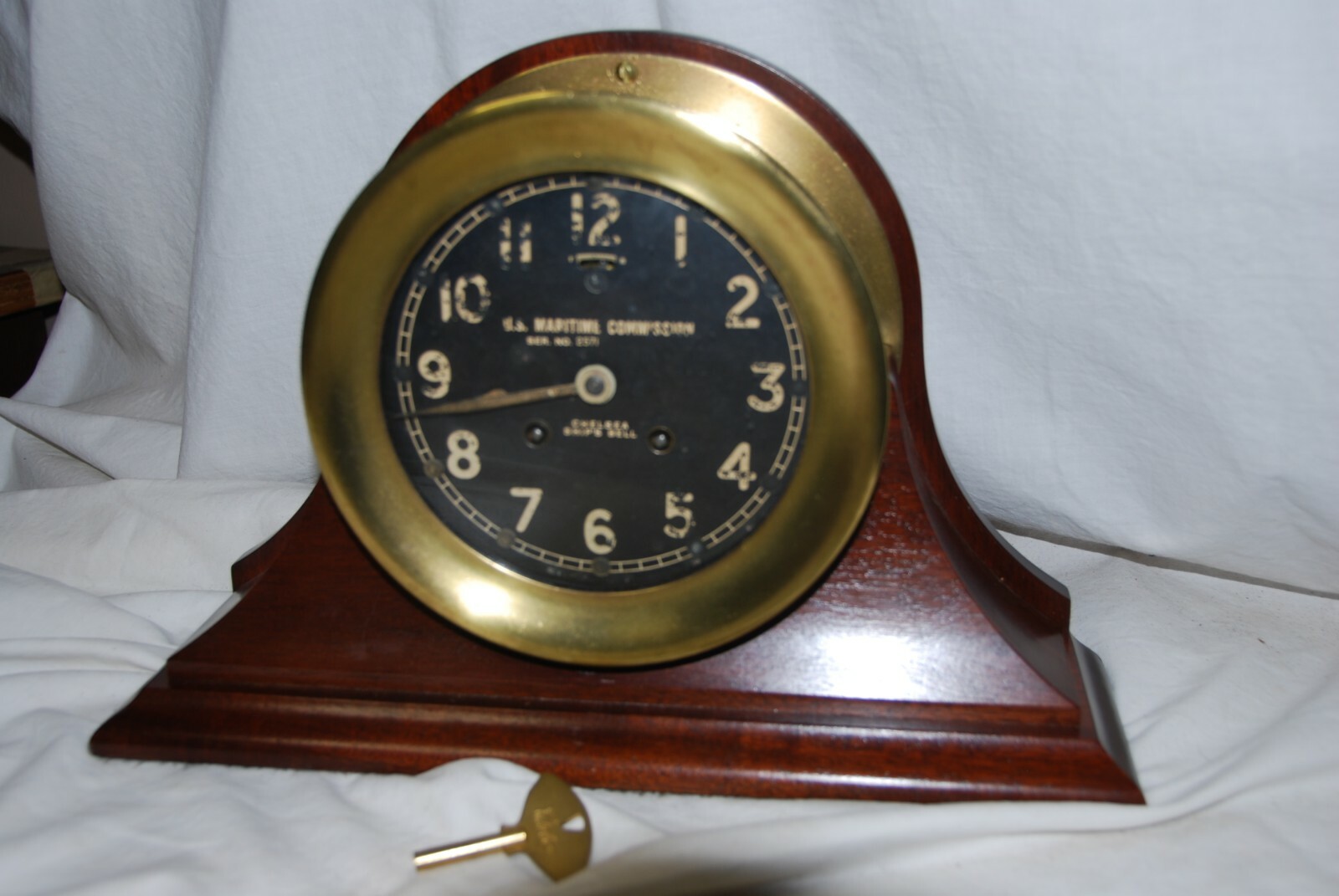 Exceptional WWII Era Chelsea Ships Bell Clock in Original Brass Case Great shape