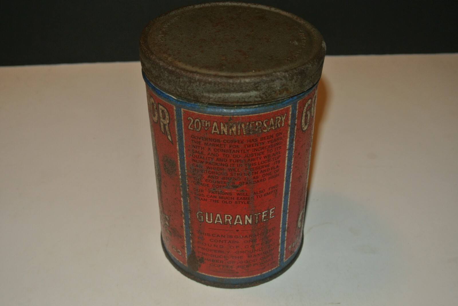Vintage Antique Coffee Tin Can GOVERNOR COFFEE 1# lb w/lid Zanesville, Oh.