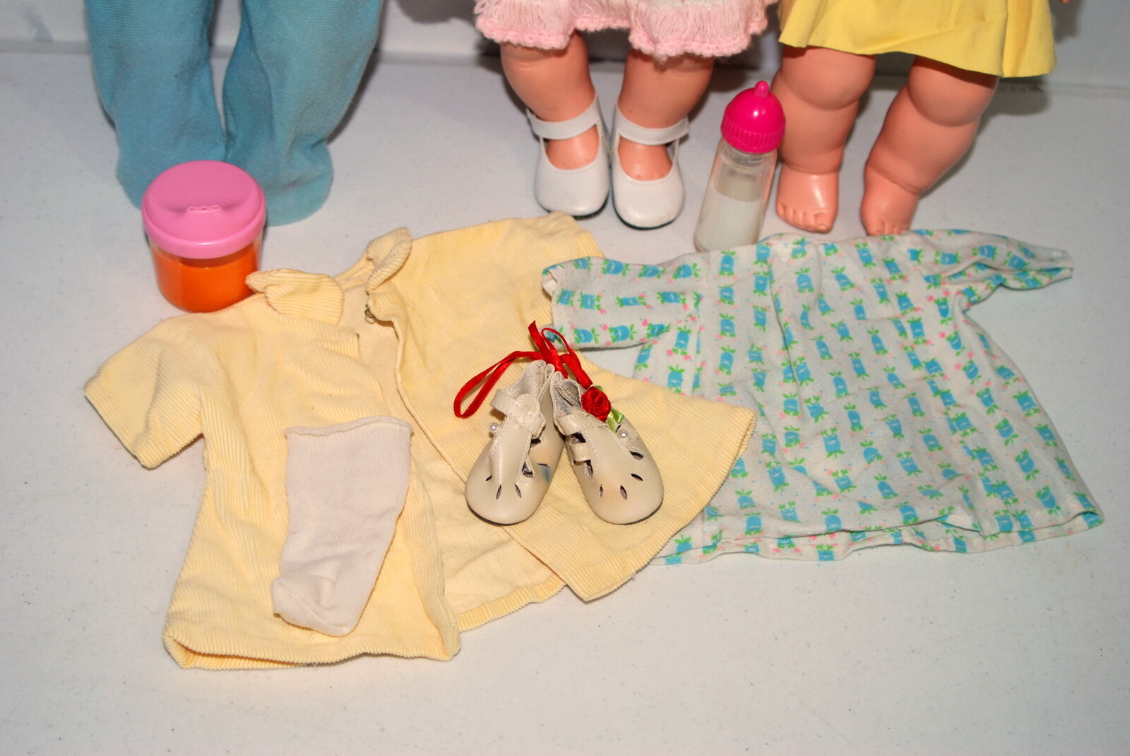 Vintage Eegee Baby Dolls Lot 3 Extra Clothes Dress Shoes Bottles Flannel Crochet