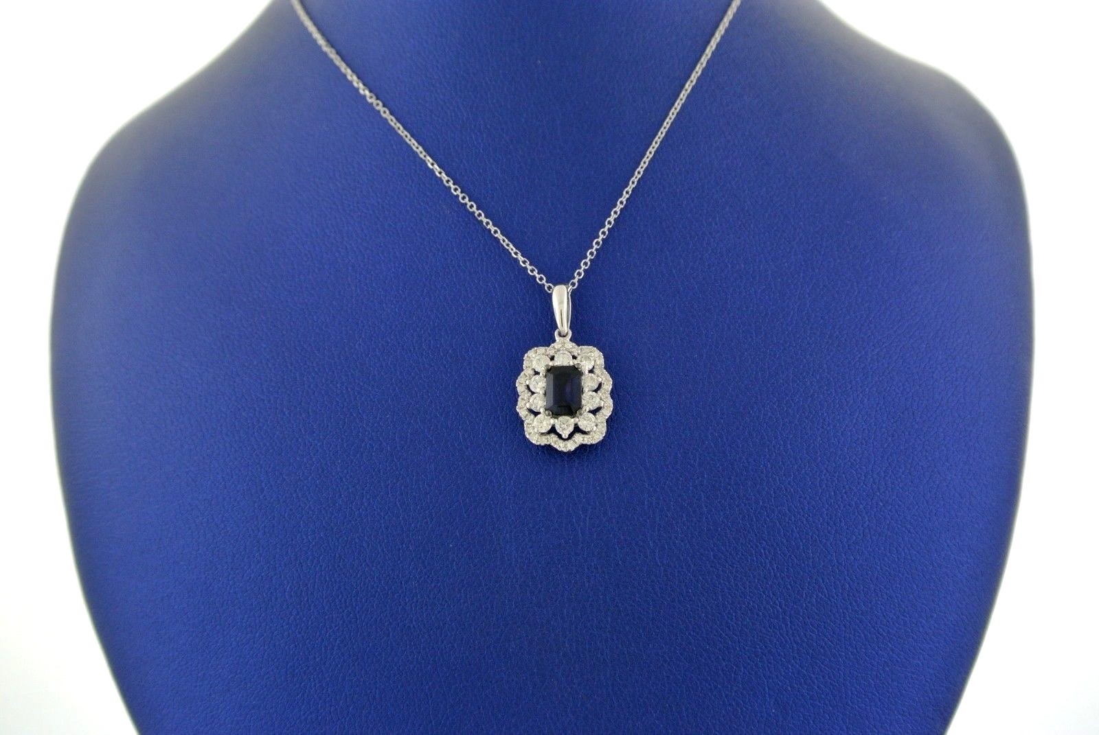 Pre-owned Handmade 14k White Gold 1.00ct Diamond & Sapphire Ladies Pendant Necklace, S104887 In Blue