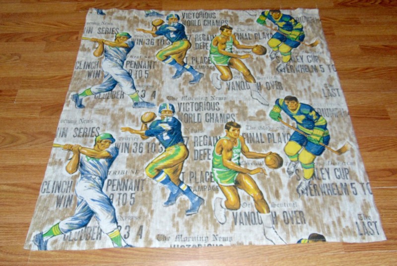 VINTAGE C1970 Fabric SPORTS Bark Cloth BASEBALL Football BASKETBALL 1+ Yards