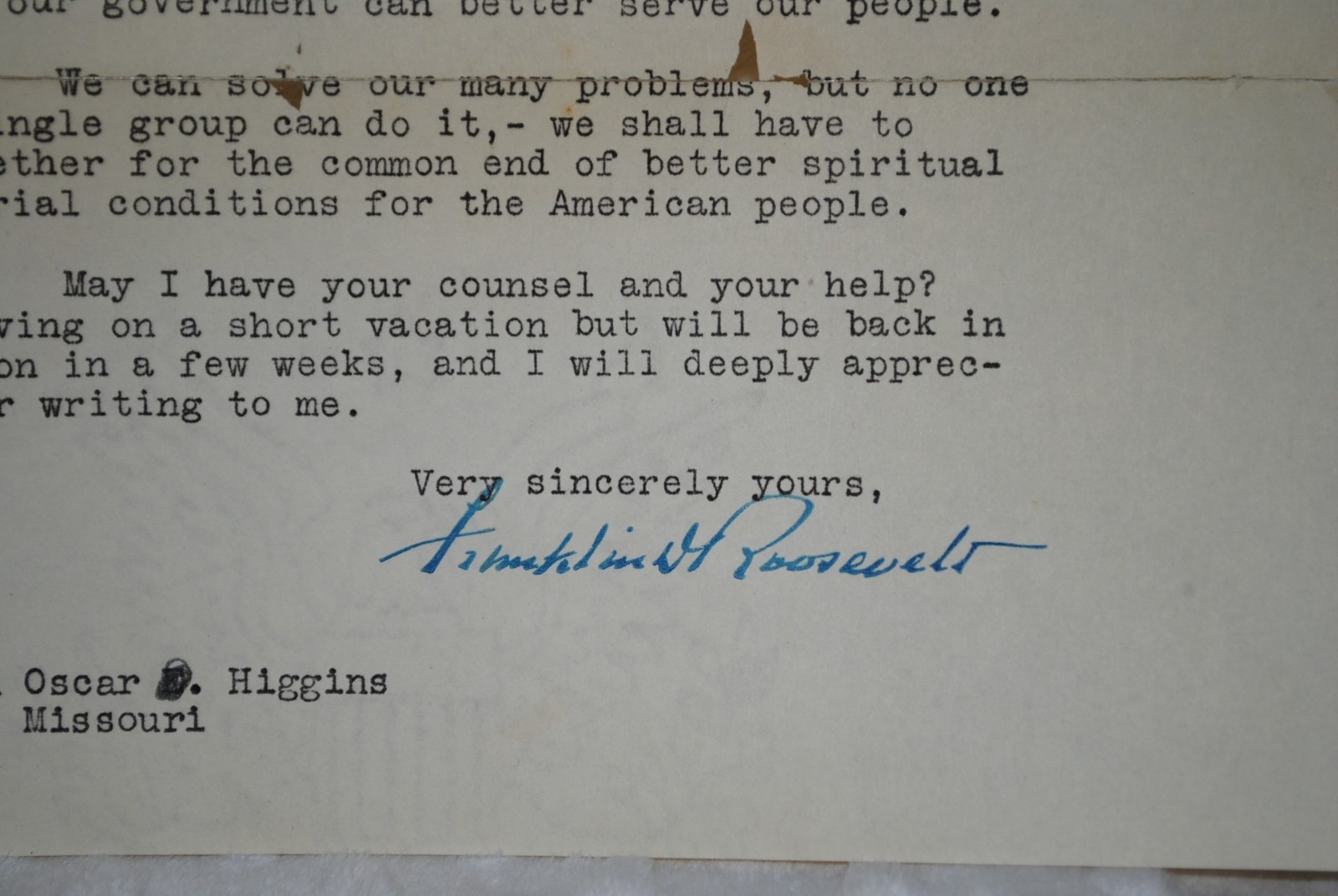 Franklin Roosevelt Signed Typed Letter White House Stationary w/ Envelope 1935