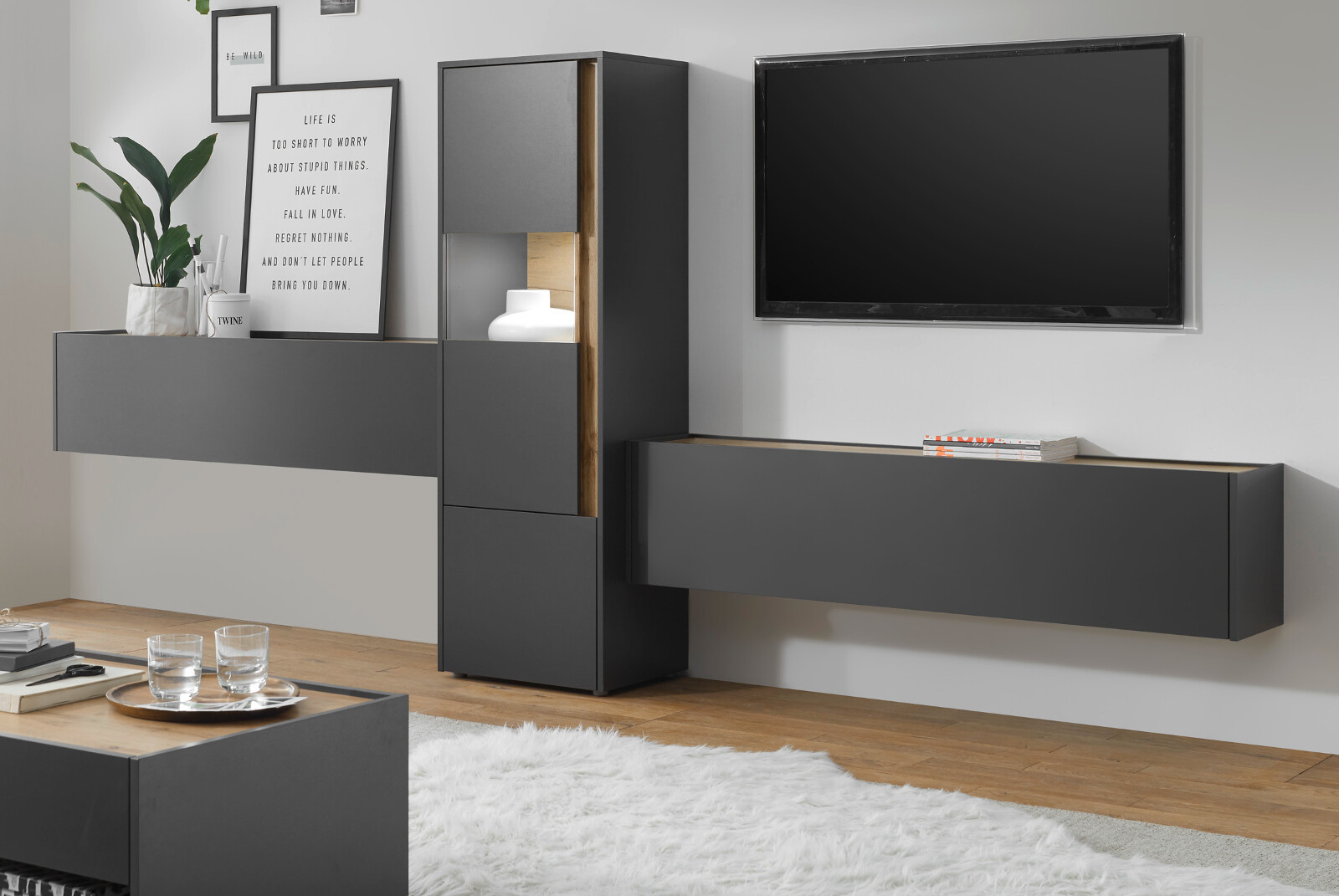 wohnwand schrankwand design modern wohnzimmer möbel in grau eiche