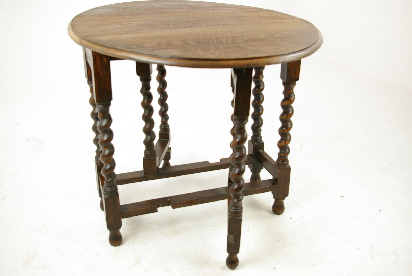 Antique Gateleg Table, Barley Twist Oval Drop Leaf Table, Scotland 1920s, B1159