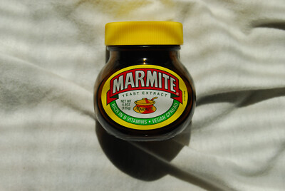 preowned empty 'marmite' english spread glass container