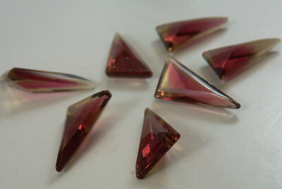 6 Rare Vintage Glass Rhinestones Red Topaz Cuba Triangle 19x10mm, Germany, B2-2