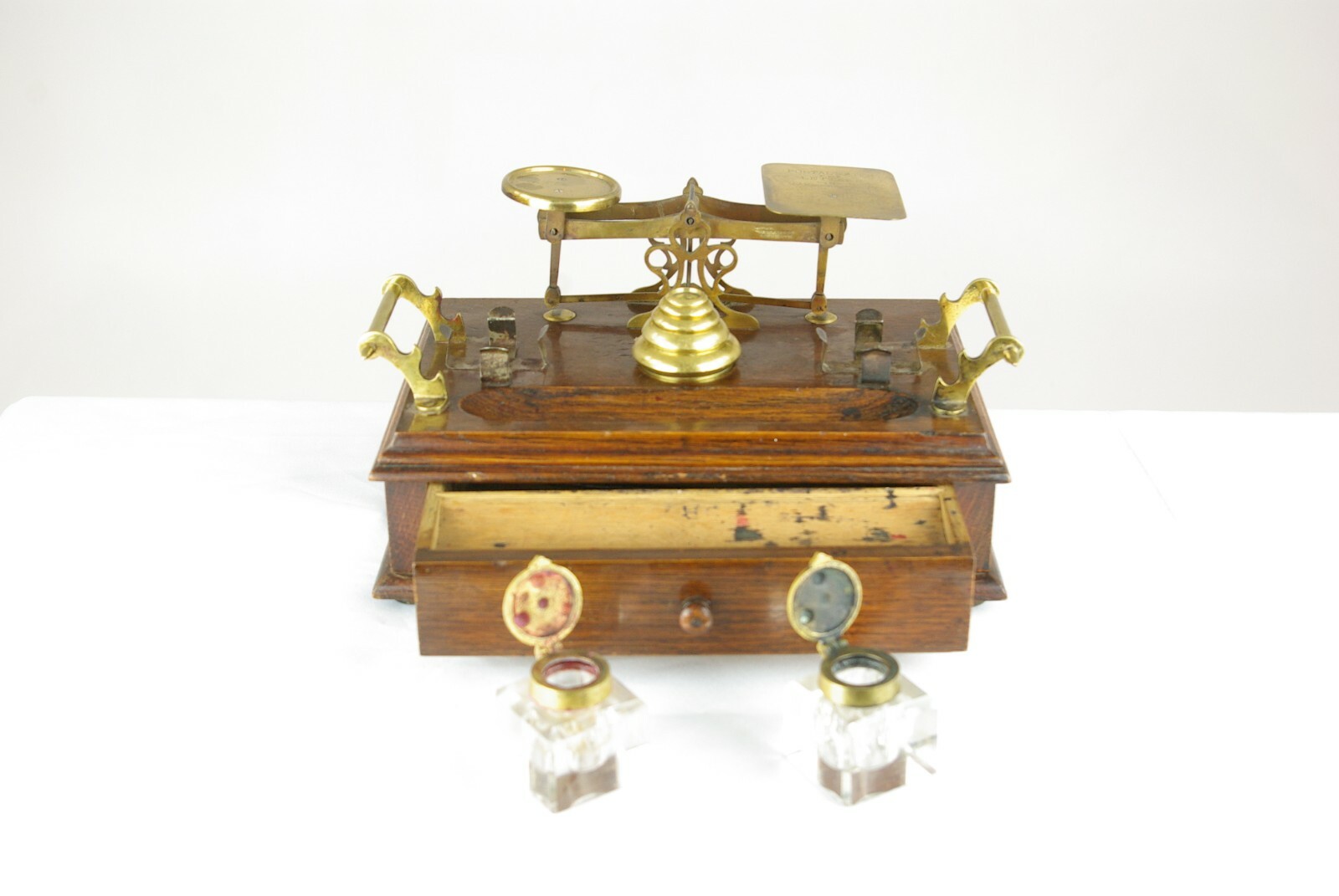 Antique Desk Set, Scottish Victorian Inkstand, Postal Scale, and Weights, B1430C
