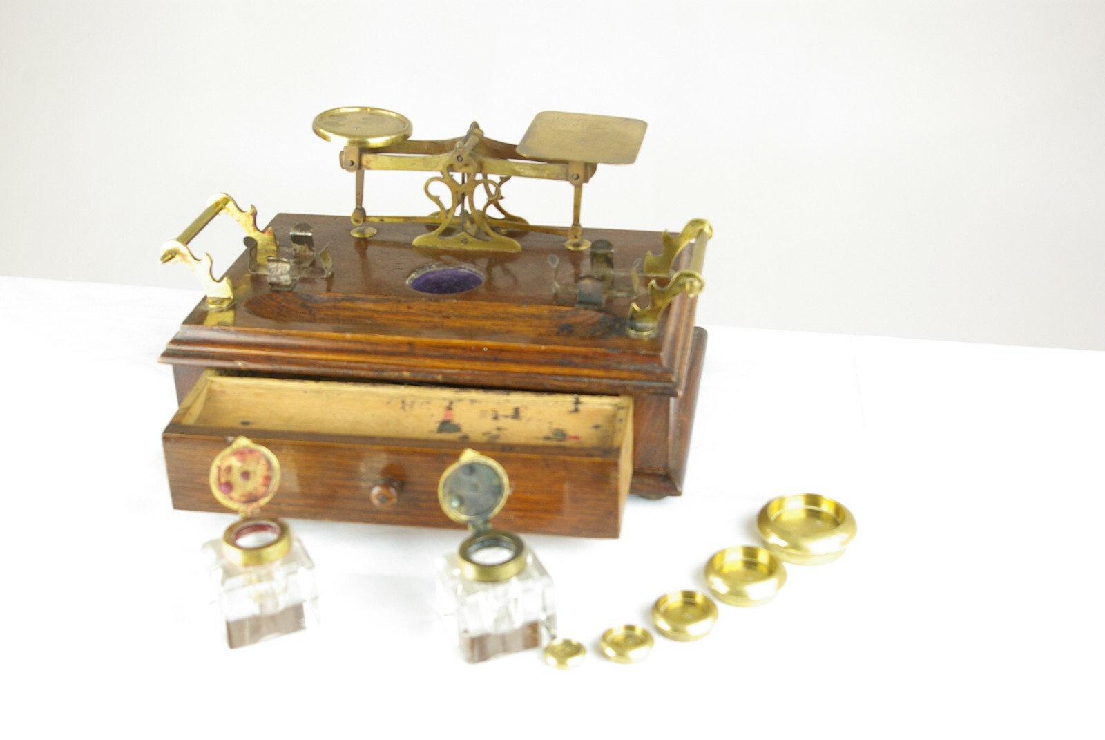 Antique Desk Set, Scottish Victorian Inkstand, Postal Scale, and Weights, B1430C