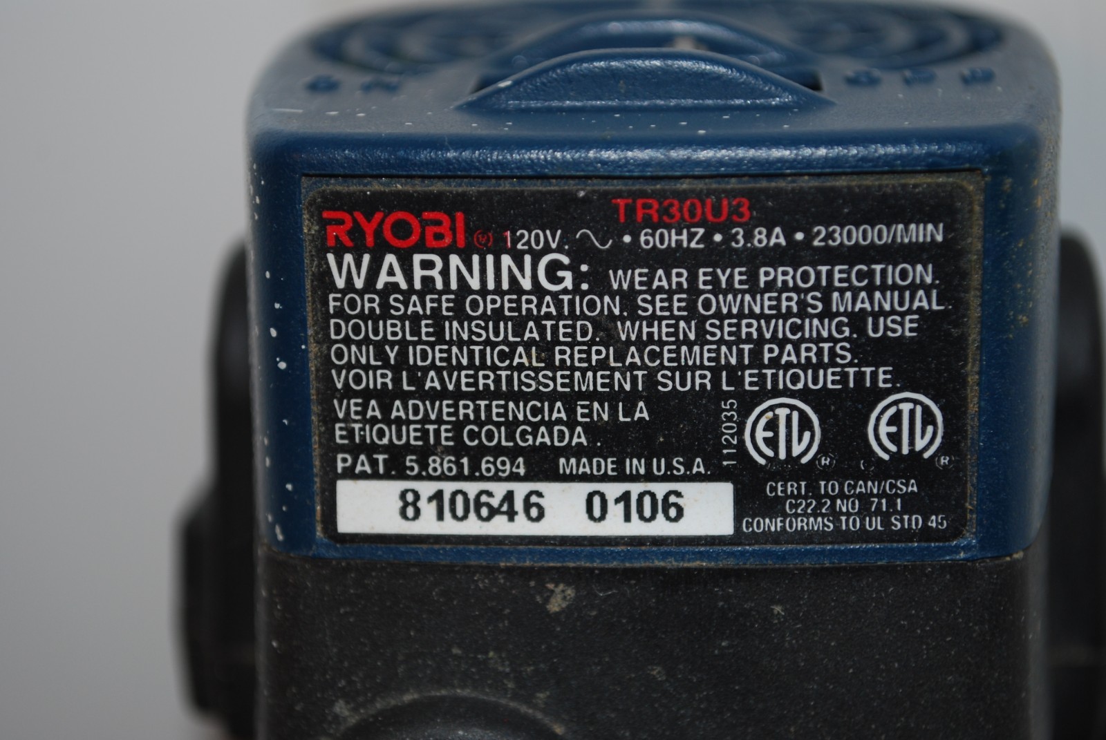 Ryobi Router Model TR30U3 3.8A Woodworking Wood Hand Power Tool 23000 RPM