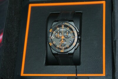 MIDO Ocean Star Captain Chronograph Men's Watch 200m Black Orange 44mm RRP $820