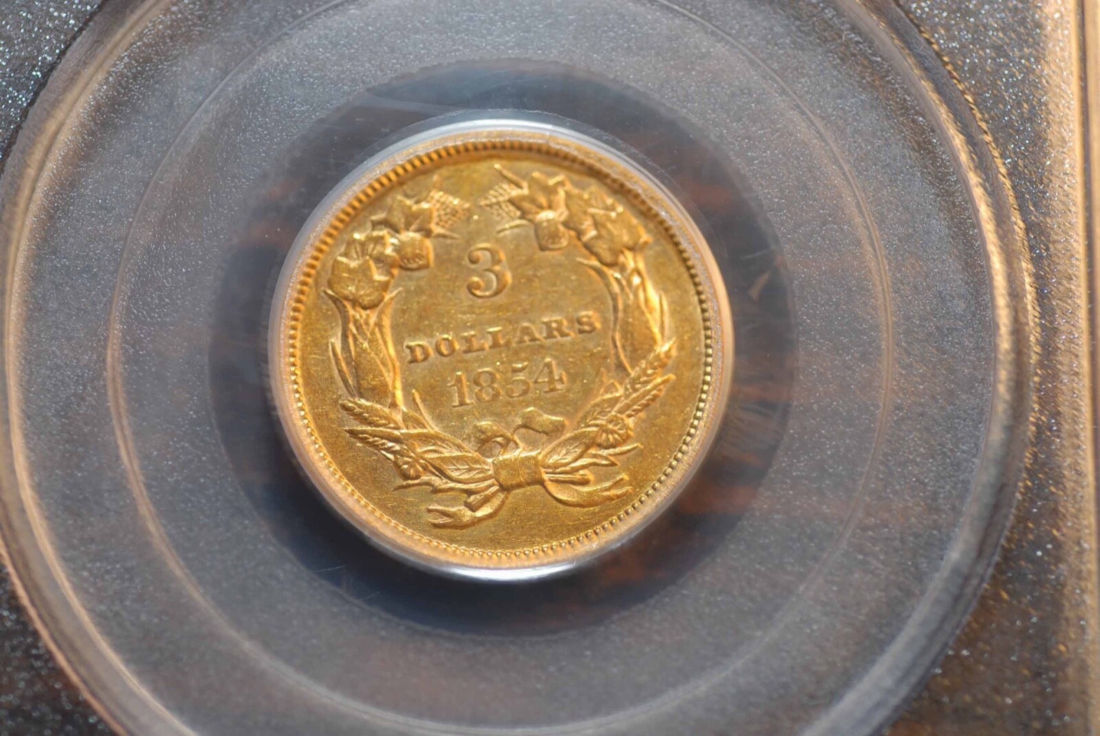 1854 Three Dollar Gold Coin, PCGS AU50