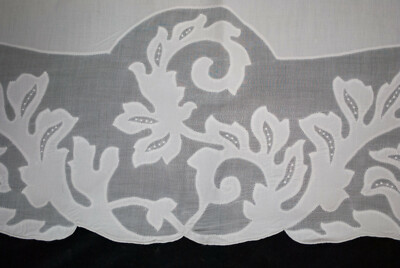 Antique Organdy Linen Applique Tablecloth Whitework Hand Stitched 102