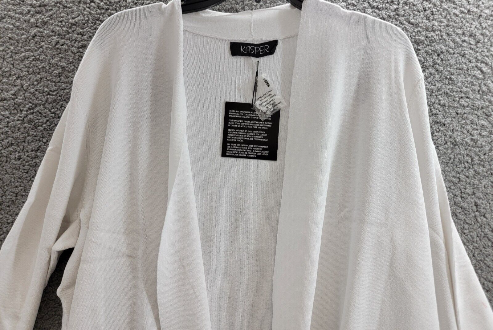 Kasper Open-Front Long-Sleeve Sweater Women's XL White Solid Collarless Pull On - Picture 3 of 16