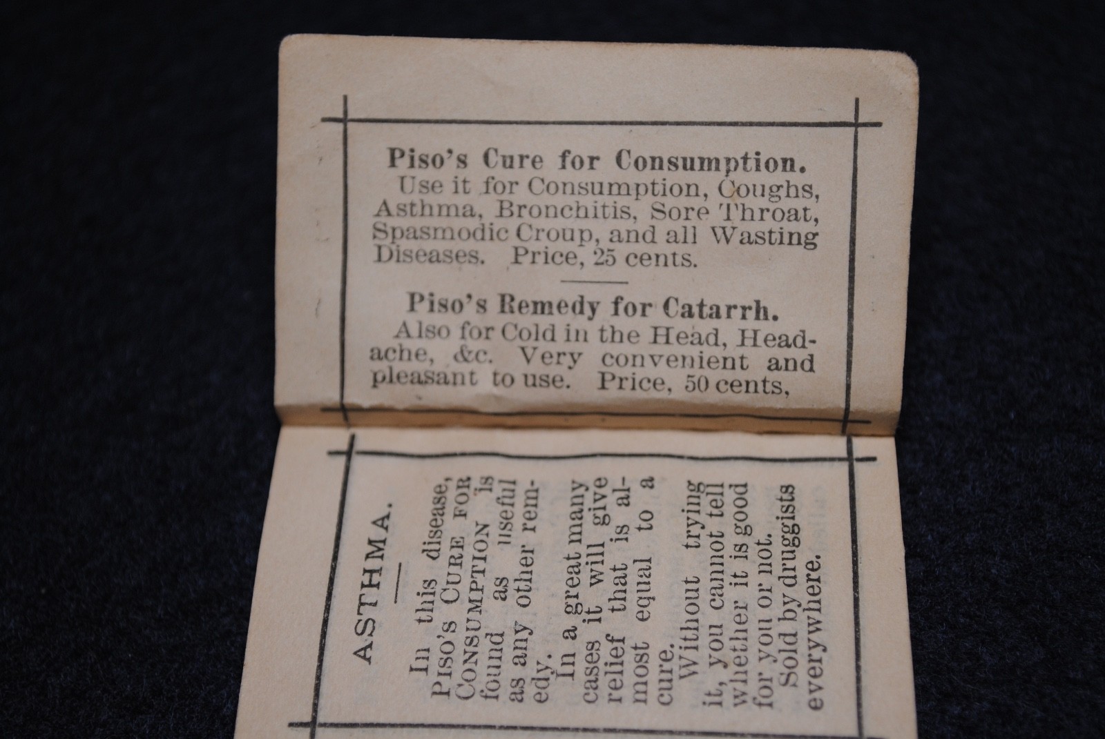 Quack Medicine Piso's 1897 Pocket Book Almanac Cure For Catarrh Consumption More