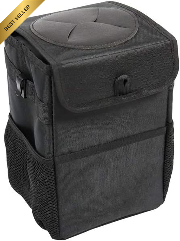 Car Trash Can Foldable Waterproof Trash Bin Hanging Garbage Bag with Lid and Sid