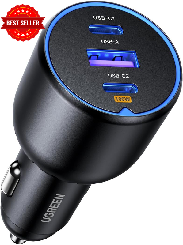 130W Car Charger Fast Charging, 3 in 1 Cigarette Lighter Adapter