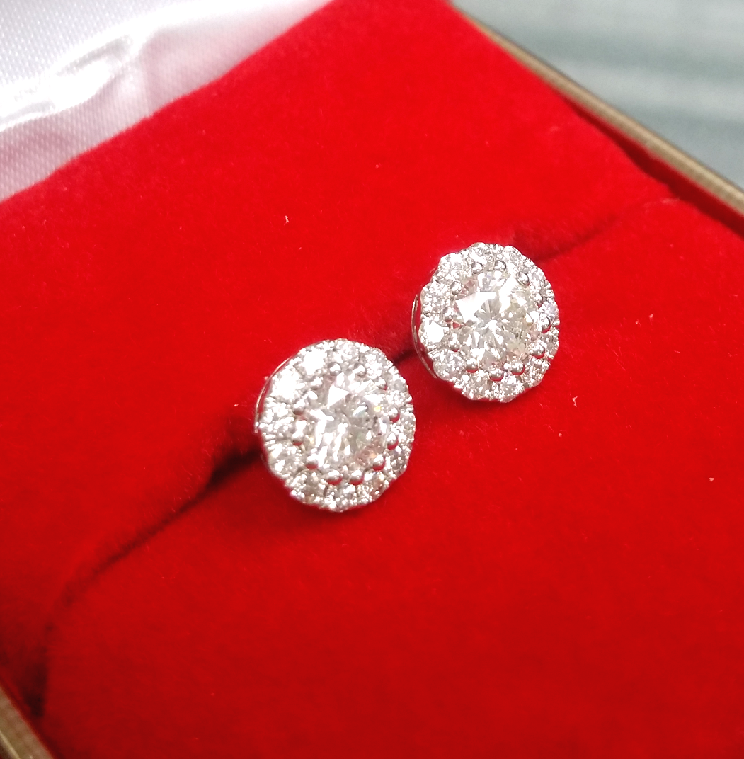 Pre-owned Handmade Deal 14k Gold 1.05 Ctw Solitaire Halo Studs Round Genuine Diamond Earrings 7mm