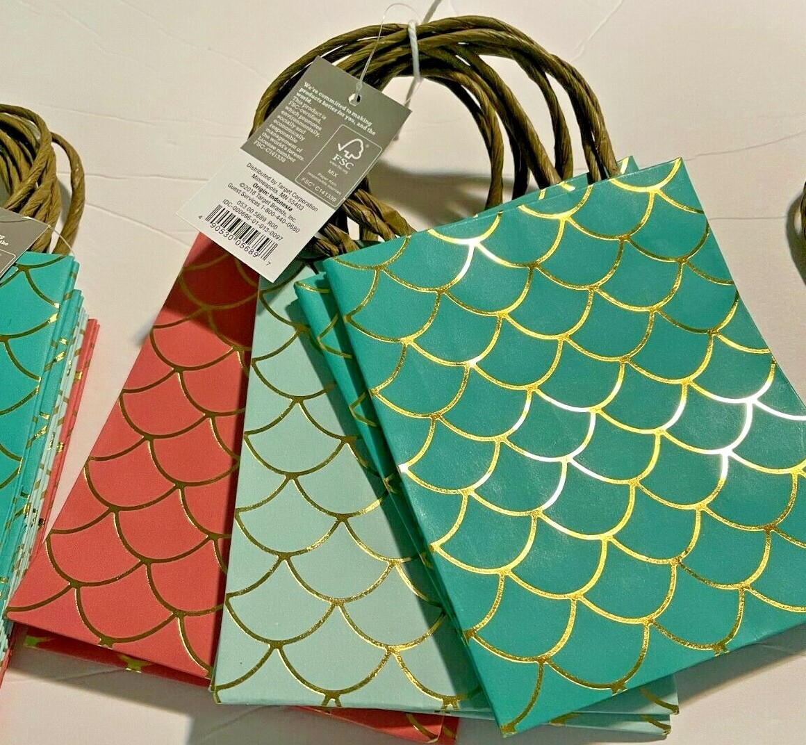 18 Count Small Mermaid Treat Bags - Blue- Aqua - Salmon With Handles - Spritz