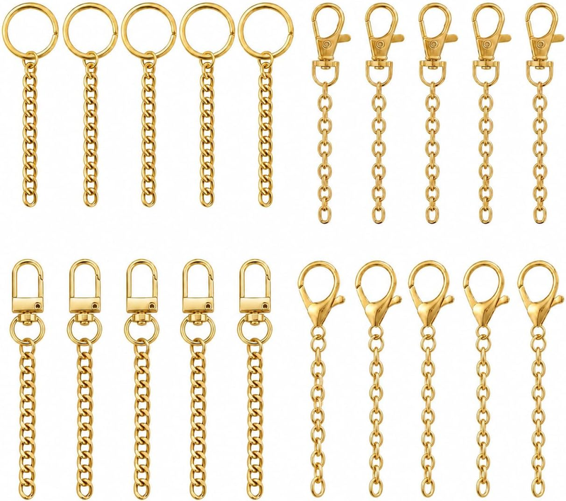 Keychain Hardware Kit Gold Silver 20/30Pcs Key Fob Clasps Chains DIY Craft Jewel