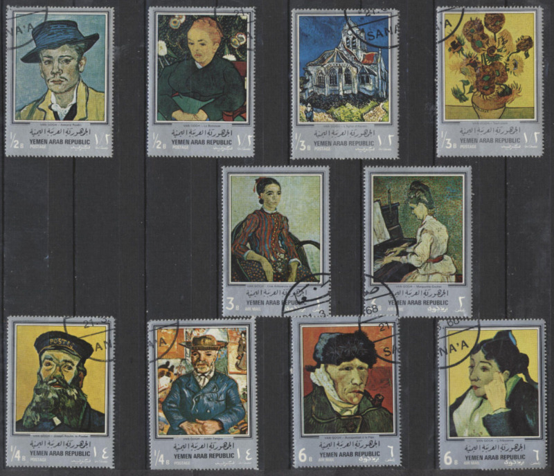 Yemen Yar Famous Painting Stamps By Vincent Van Gogh Set Of 10 (Cto Cancels)
