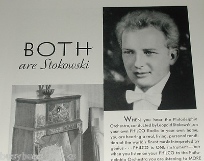 1932 PHILCO RADIO advertisement, Radio model 112X, Leopold Stokowski