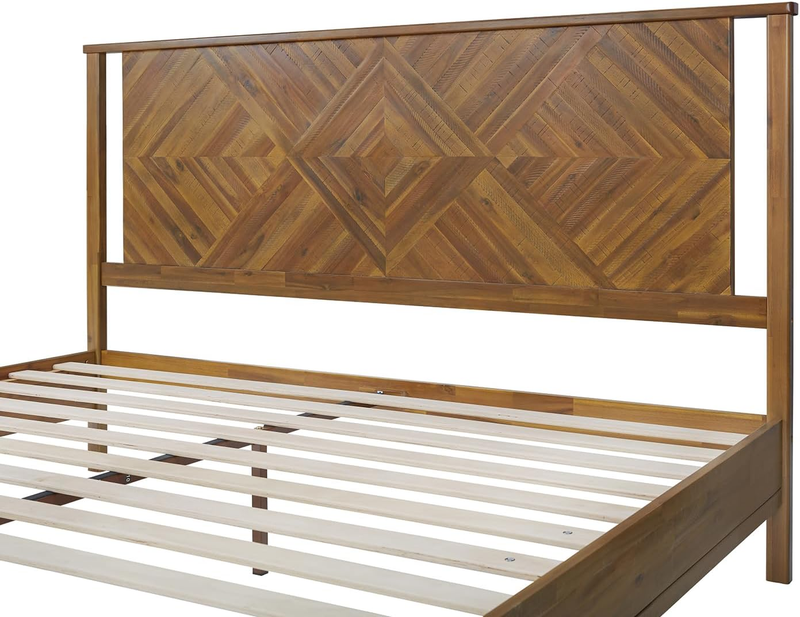 Bme Ethan 14 Inch Deluxe Bed Frame with Headboard - Rustic & Scandinavian Style