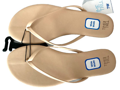TIME AND TRU Barely There Nude Comfort Sock Flip-Flop Sandals Sz 7W*