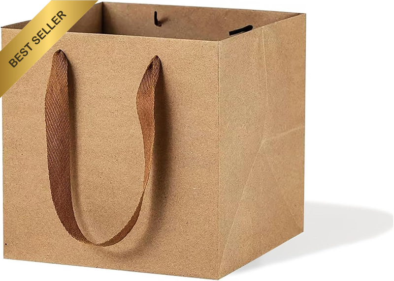 Kraft Paper Gift Bag Large Square Bottom Kraft Paper Bags with Handles (Natural