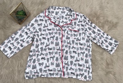 Karen Neuburger Knit Pajama Top Cream Dogs 34 Sleeve Button Up Size XXL