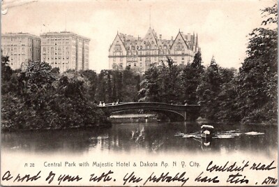 Central Park With Majestic Hotel & Dakota NYC New York NY Postcard 1907 Postmark