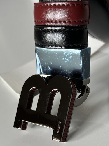 Pre-owned Bally $450  Men's Double Sided B Buckle Black/red Belt 44/110 It 6301461001