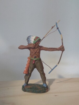 Vintage Elastolin Composition Western Native American Indian Bow Arrow Warrior