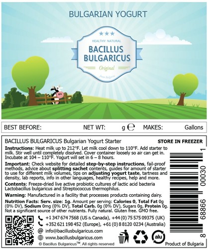 Bacillus Bulgaricus yogurt starter, culture, probiotic(makes 26gal./100litres)