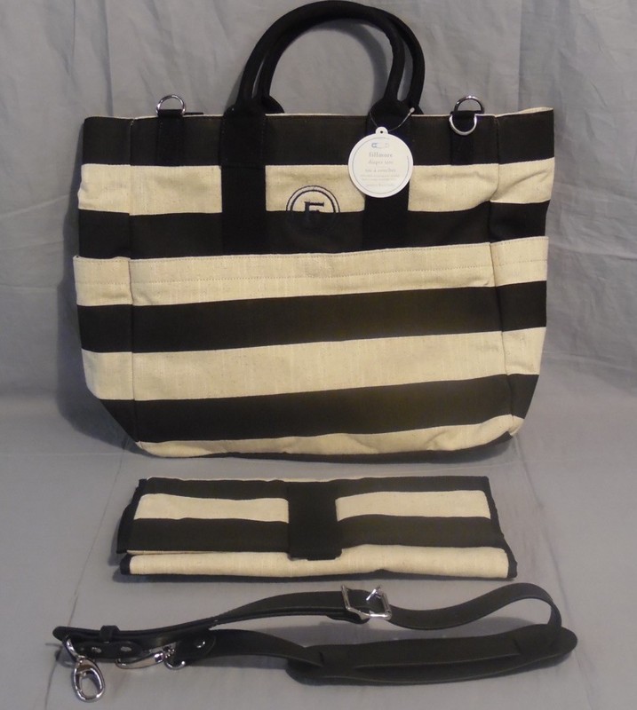 Pottery Barn Kids Khaki Black Stripe Fillmore Diaper Bag F Mono