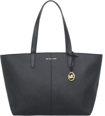 MICHAEL KORS ブラック Charlotte Large Saffiano Leather Top-Zip Tote Bag | Michael