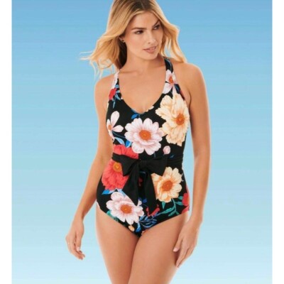 Miracle Brands Black Floral Swimsuit NWT Size 8