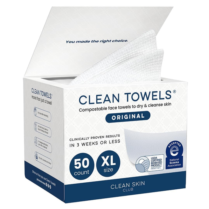 Clean Towels XL®, 100% USDA Biobased Face Towel, Disposable Face Towelette, Ecze