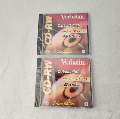 Verbatim CD-RW Data Life Plus High Speed 4X-10X 74 Minutes 650MB Sealed (2)
