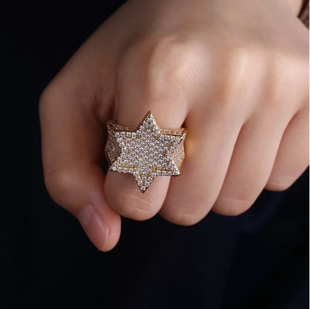 Pre-owned Online0369 Yellow Gold Plated Mens 1.25 Ct Round Cubic Zirconia Star Ring In 925 Silver