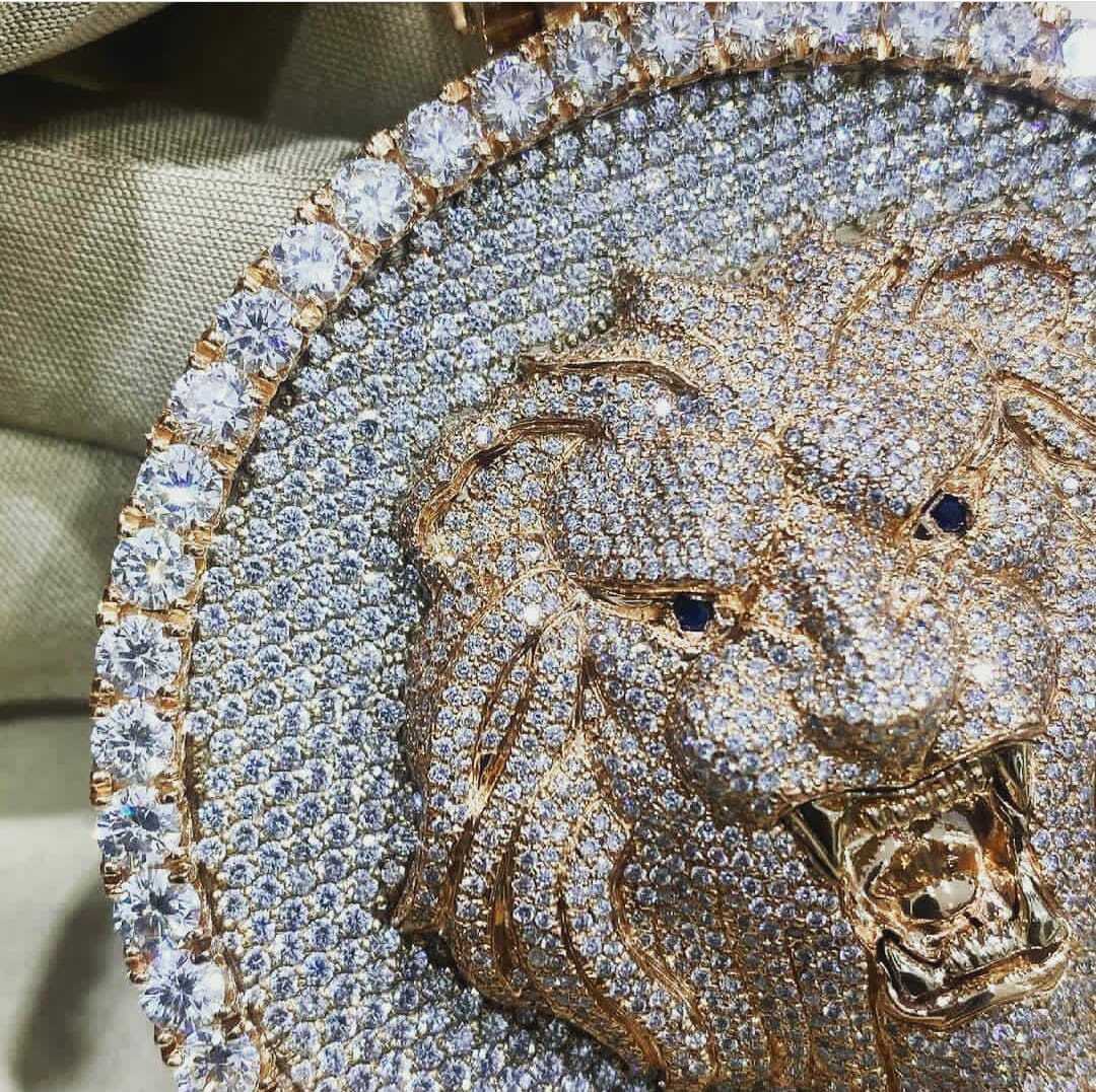 Pre-owned Online0369 Men 6.6ct Baguette Cubic Zirconia Lion Head Charm Pendant Silver Free Stud In White