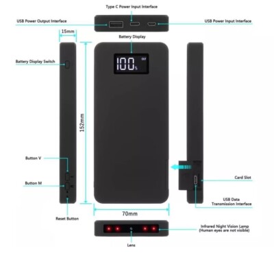 Spy Power Bank Hidden Security Nanny Camera 64GB 10000Mah HD 1080P Portable