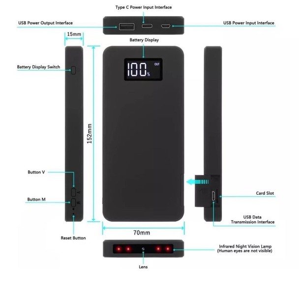 Spy Power Bank Hidden Security Nanny Camera 64GB 10000Mah HD 1080P Portable