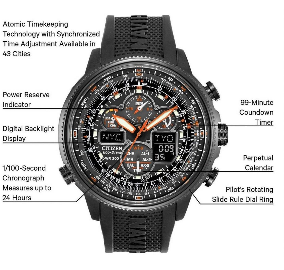 Pre-owned Citizen Navihawk Promaster Alarm A-t Men's Watch Polyurethane Strap Jy8035-04e