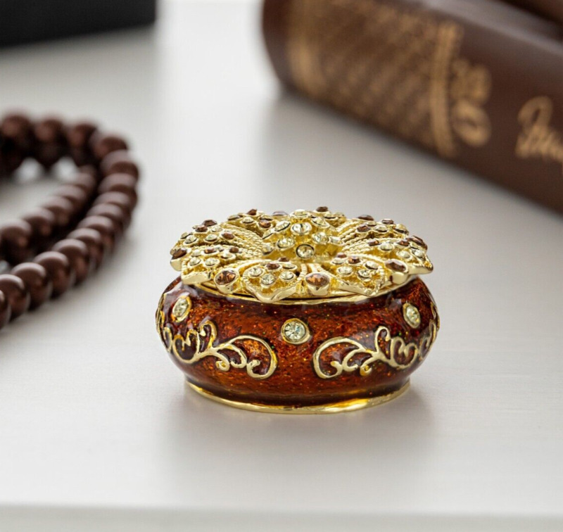 Keren Kopal Bronze & Gold Trinket Box Hand Made Decorated With Austrian Crystals
