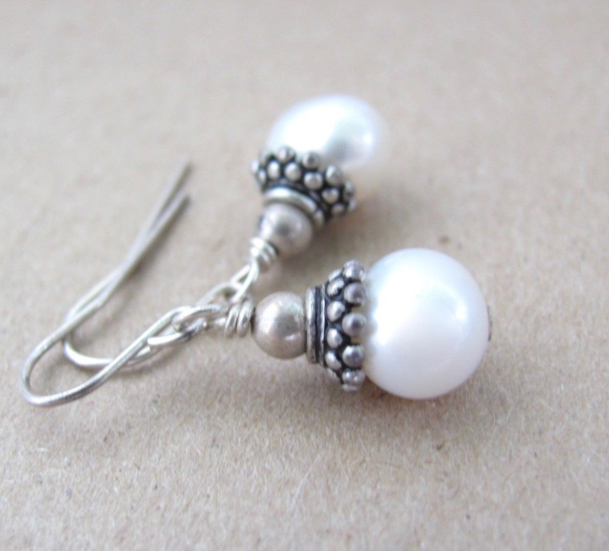 WHITE PEARL EARRINGS Sterling Silver Boho Bohemian Minimal Gift for Birthday